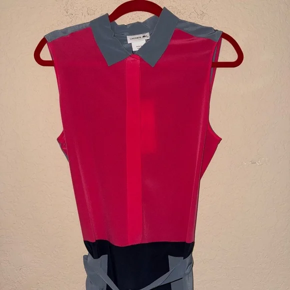 Lacoste Color block silk sleeveless shirt dress- Size 40 - Picture 3 of 12